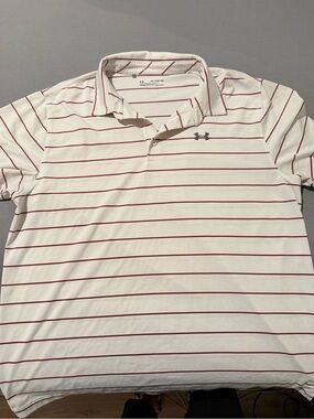 Under Armour Men’s White Polo with Thin Red Stripes